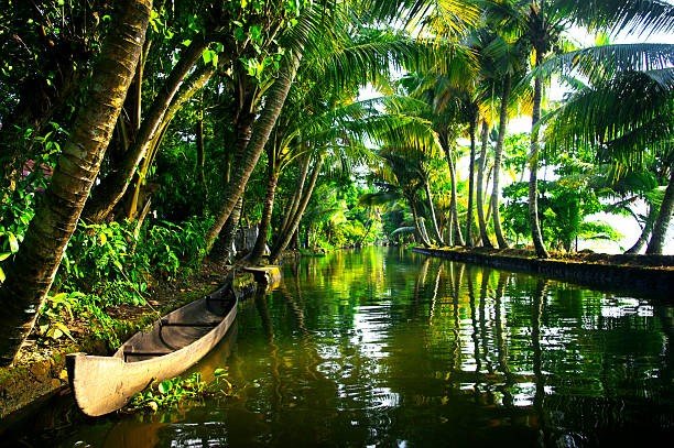 Canal and canoe in Kerala