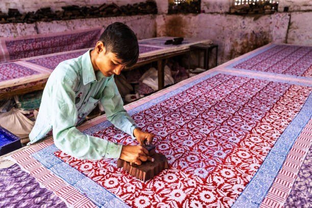 block printing textiles in Jaipur
